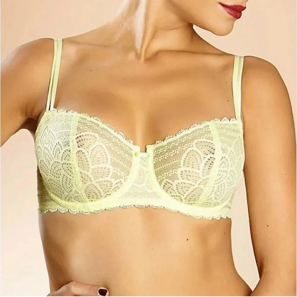 CHANTELLE NWT Light Yellow Merci Demi Bra Lace 1745 Citrus 32C - Picture 2 of 7